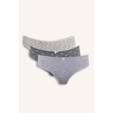 DeFacto 3'lü Slip Külot, XL, G8538AX26SP, Gri-GR93, kadın