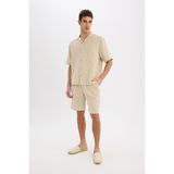 DeFacto 7589AX25SM Bej-BG695 Erkek Pamuk Relax Fit Müslin Cepli Basic Düz Bermuda Şort