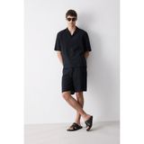 DeFacto 7589AX25SM Siyah-BK81 Erkek Pamuk Relax Fit Müslin Cepli Basic Düz Bermuda Şort