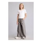 Defacto 90's Wide Leg Desenli Açık Gri Kız Çocuk Jean Pantolon I4476A8/NM18