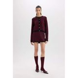 DeFacto A Kesim Leopar Desenli Mini Triko Etek, L, D8516AX24WN, Bordo-BR115, Kadın