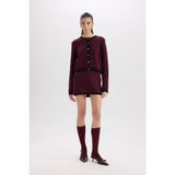 DeFacto A Kesim Leopar Desenli Mini Triko Etek, M, D8516AX24WN, Bordo-BR115, Kadın