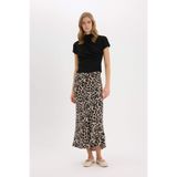 DeFacto A Kesim Leopar Desenli Normal Bel Saten Midi Etek, 34, 3175633, Siyah, Kadın