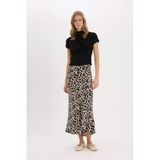 DeFacto A Kesim Leopar Desenli Normal Bel Saten Midi Etek, 36, 3175633, Siyah, Kadın