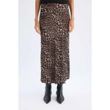 DeFacto A Kesim Leopar Desenli Normal Bel Saten Midi Etek D7648AX24AU