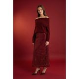 DeFacto A Kesim Normal Bel Payetli Kumaş Maxi Etek E2440AX24WN - Bordo-BR468