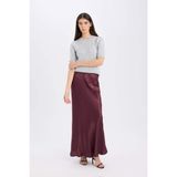 DeFacto A Kesim Normal Bel Saten Midi Etek B1867AX24AU - Bordo-BR225 - 38