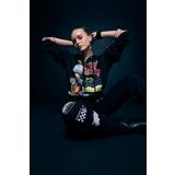 DeFacto A1096AX23SP Siyah Cool Oversize Fit Kapüşonlu Baskılı Kadın Sweatshirt