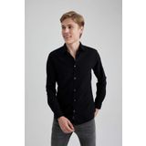DeFacto A4644AX23AU Siyah-BK81 Slim Fit Pamuklu Uzun Kollu Erkek Gömlek
