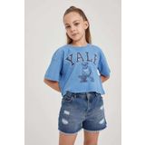 DeFacto A5236A823HS Mavi-BE105 Yale University Relax Fit Kısa Kollu Kız Çocuk T-shirt