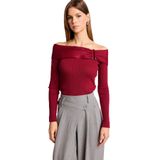 DeFacto Açık Omuz Toka Detaylı Uzun Kollu Bluz, XL, G3335AX25AU, Bordo-BR115, Kadın