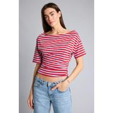 DeFacto Afra x Loose Fit Omzu Açık Tişört, S, H7187AX26SM, Kırmızı, Kadın