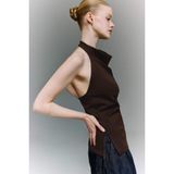DeFacto Afra x Slim Fit Halter Yaka Bluz, L, F8007AX26SM, Kahve, Kadın