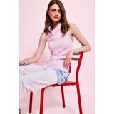 DeFacto Afra x Slim Fit Halter Yaka Bluz, S, F8007AX26SM, Pembe, Kadın