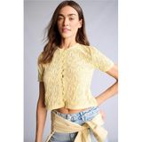 DeFacto Ajurlu Kısa Kollu Hırka, XL, H6582AX26SP, Sarı-YL252, Kadın