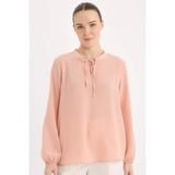 DeFacto Apaş Yaka Basic Düz Uzun Kollu Bluz, XXL, E6224AX25SP, Pembe, Kadın