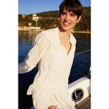 DeFacto Apaş Yaka Brode Uzun Kollu Mini Plaj Elbisesi D8734AX25SM - Beyaz-WT16 - XS
