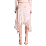 DeFacto Asimetrik Çiçekli Normal Bel Penye Astar Tül Etek, XL, H0802AX26SP, Pembe-PN74, Kadın