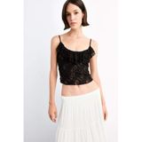 DeFacto Askılı Volanlı Dantel Bluz Siyah, L, G1090AX25SM, Siyah-BK81, Kadın