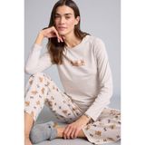 DeFacto Ayıcıklı Pijama Takımı Bej, M, G7964AX26SP, Bej-BG588, kadın