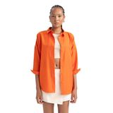 DeFacto B0659AX23SM Turuncu-OG40 Oversize Fit Gömlek Yaka Poplin Uzun Kollu Bayan Tunik