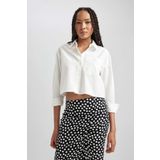 DeFacto B0873AX23AUWT32 Kadın Crop Top Gömlek Yaka Poplin Uzun Kollu %100 Pamuk Gömlek