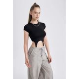 DeFacto B2597AX23HS Siyah-BK81 Coool Fitted Kısa Kollu Kadın T-shirt