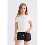 Defacto B3053a8wt16 Beyaz Slim Fit Dar Kesim Bisiklet Yaka Basic Düz Fitilli Kaşkorse Kısa Kollu Tişört Kız Çocuk
