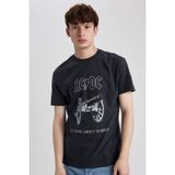 DeFacto B5328AX23WN Antrasit-AR204 AC/DC Regular Fit Bisiklet Yaka Erkek T-shirt