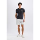 DeFacto B8672AX25SP Gri-GR184 Erkek Regular Fit Düz Paça Beli Bağcıklı Cepli Basic Düz Şort