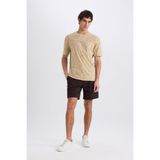 DeFacto B8672AX25SP Kahve-BN337 Erkek Regular Fit Düz Paça Beli Bağcıklı Cepli Basic Düz Şort
