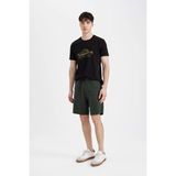 DeFacto B8792AX24SM - Haki-KH181 Erkek Regular Fit Düz Paça Beli Bağcıklı Cepli Basic Düz Şort