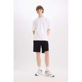 DeFacto B8796AX25SM Siyah-BK81 Erkek Regular Fit Dokulu Düz Paça Kargo Cepli Basic Düz Şort