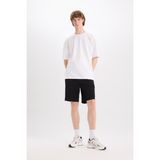 DeFacto B8796AX25SM Siyah-BK81 Erkek Regular Fit Dokulu Düz Paça Kargo Cepli Basic Düz Şort