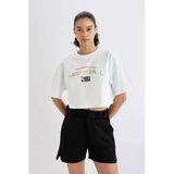 Defacto B9974 Beyaz Defactofit Nba Wordmark Oversize Geniş Kalıp Bisiklet Yaka Kısa Kollu Tişört