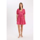DeFacto Babydoll Vual Brode Mini Elbise, 36, D4402AXPN184, PEMBE, Kadın