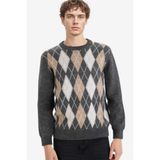 DeFacto Baklava Desenli Triko Kazak, 2XL, G6973AX25CW, Gri-GR206, Erkek