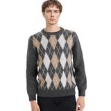 DeFacto Baklava Desenli Triko Kazak, S, G6973AX25CW, Gri-GR206, Erkek