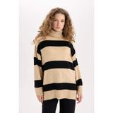 Defacto Balıkçı Yaka Çizgili Triko Tunik, M, A8595AXNS, Bej, Kadın