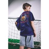 DeFacto Barcelona New Regular Fıt V Yaka Mesh Forma Kumaş Kısa Kollu İndigo Tişört Erkek Çocuk H7792A826HS