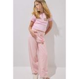 DeFacto Barrel Fit Esnek Bantlı Paça Gabardin Açık Pembe Pantolon Kız Çocuk H9011A826AU