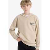 DeFacto Baskılı Kapüşonlu İçi Yumuşak Tüylü Okul Sweatshirt Erkek Çocuk, 9-10 Yaş, E9582A825AU, Bej-BG737, erkek-çocuk