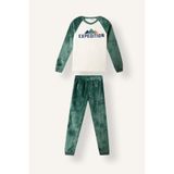 DeFacto Baskılı Reglan Kollu Üst Lastikli Paça Pelüş 2'li Pijama Takımı Erkek Çocuk
