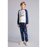 DeFacto Baskılı Uzun Kollu Pijama Üstü Uzun Pijama Altı 2'li Pijama Takımı Erkek Çocuk H6664A826AU - Lacivert - 9 - 10 Yaş