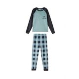 DeFacto Baskılı Uzun Kollu Üst Ekose Desenli Ekose Kadife Alt 2'li Pijama Takımı Erkek Çocuk
