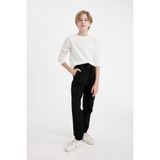 DeFacto Beli Bağcıklı Lastikli Paça Cepli Basic Siyah Jogger Gabardin Pantolon Erkek Çocuk A9395A824WN