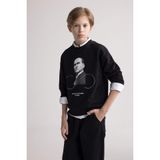 Defacto Bisiklet Yaka Atatürk Baskılı Sweatshirt Erkek Çocuk, 8-9 Yaş, D8201A8BK81mc, Siyah, erkek-çocuk, 8/9 Yaş (134cm)