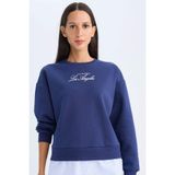 Defacto Bisiklet Yaka Baskılı Etek Ucu Detaylı Kalın Sweatshirt, 2XL, D5931AX24AU, Lacivert-NV42, Kadın, XXL