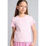 DeFacto Bisiklet Yaka Fitilli Kısa Kollu Pembe Tişört Kız Çocuk H8345A826HS - Pembe-PN47 - 9 - 10 Yaş