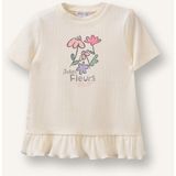 DeFacto Bisiklet Yaka Floral Fitilli Kaşkorse Kısa Kollu Tişört Kız Bebek H3000A526SM - Beyaz-WT47 - 18 - 24 Ay